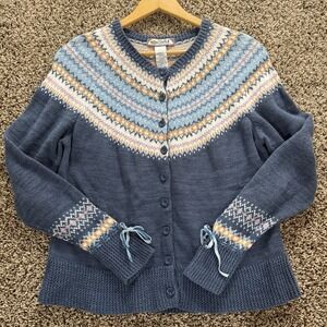 VTG Tiara International Nordic Fair Isle Cardigan Knit Sweater Womens Small Bows